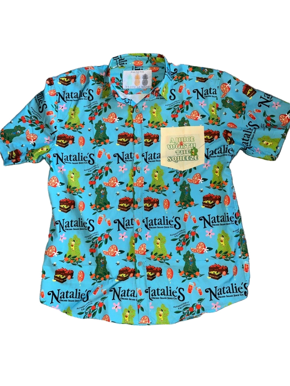 Tropical Bros Hawaiian Shirt Natalie’s Orchard Island Juice Large New